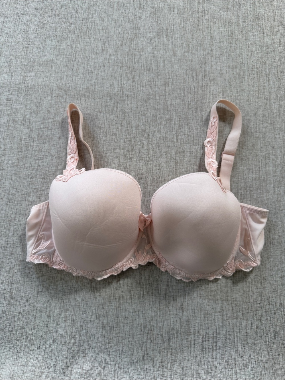 Simone Perele T shirt lightly lined Bra Blush Pink Floral Embroidery Size 34DDD
